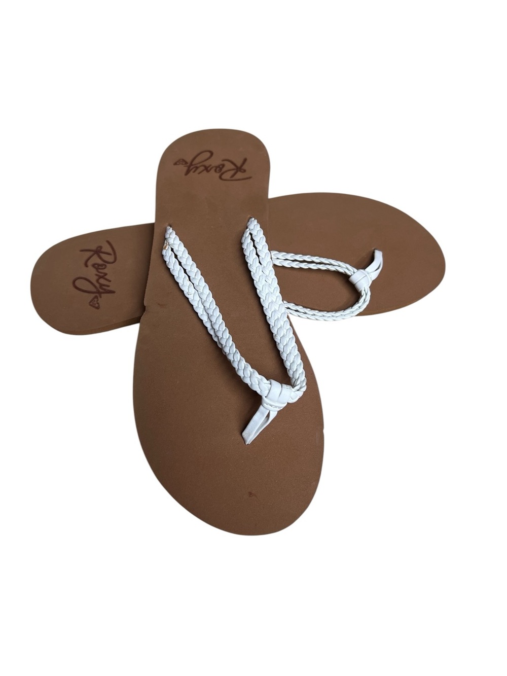 Roxy Women’s White Braided Thong Sandals with Brown Footbed